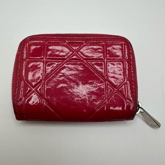 Dior Cannage Pink Patent Leather Compact Wallet Zippy Full Zip - Picture 2 of 14